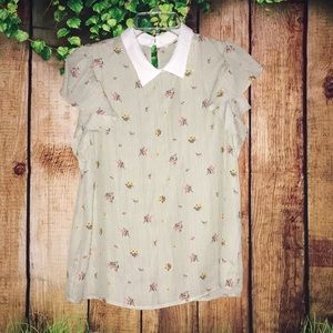Peter Pan Collar Blouse Cream Stripe Florals